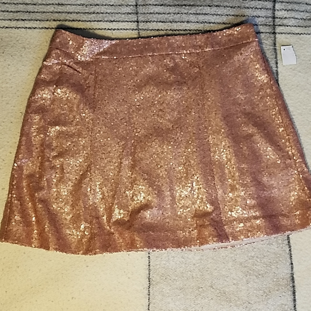 NWT Decree Bronze Lined Sequin Mini Skirt Large